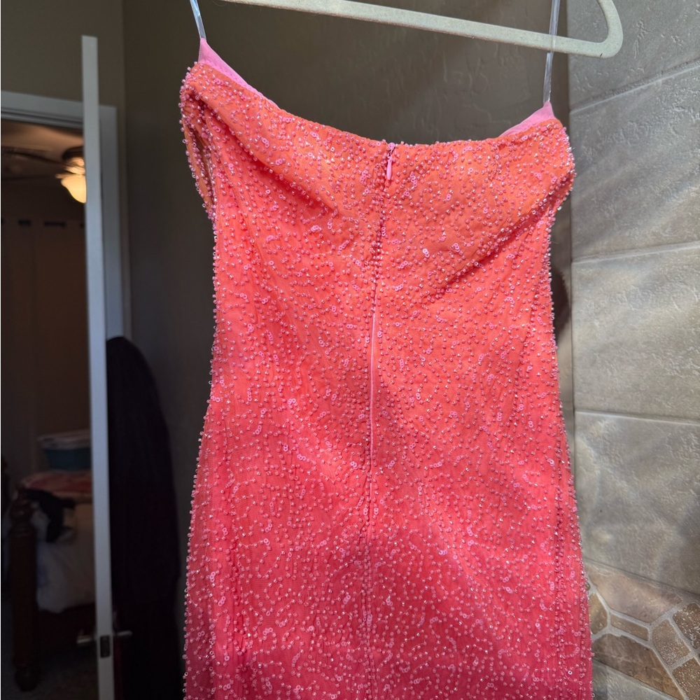 Oh Polly Basel sunset Strapless Dress in Orange and Pink - Picture 4 of 6